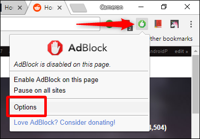 Adblock Options Not Showing